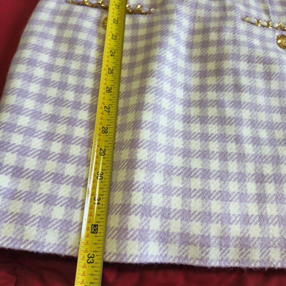 GUESS Caroline Tweed Mini Dress Purple Gingham Chain Strap Size 6 Chic - Picture 11 of 16